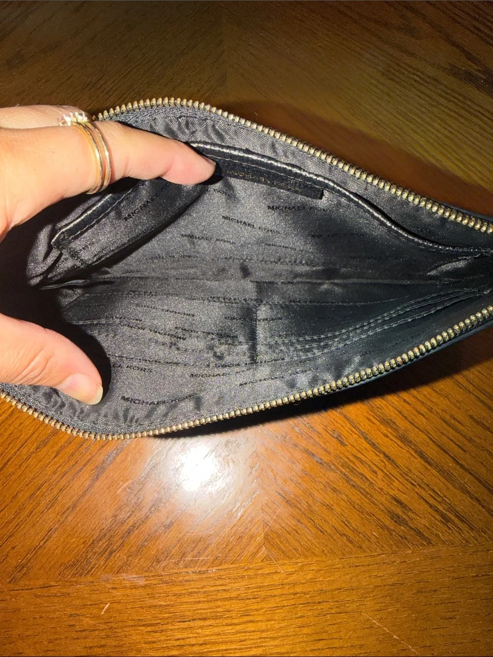 Michael Kors Black Pebbled Leather Wristlet Clutch with Gold Logo